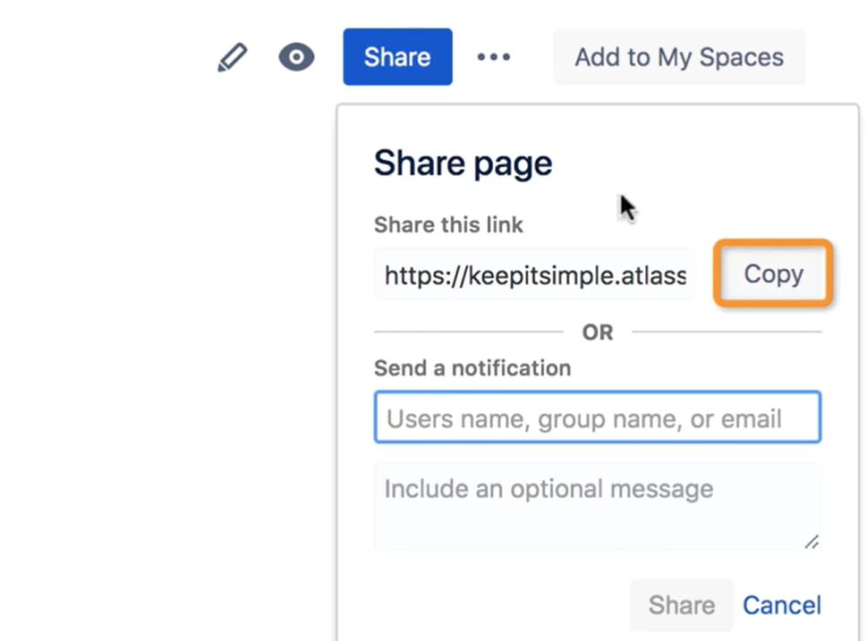 JIRA Confluence: Share Page